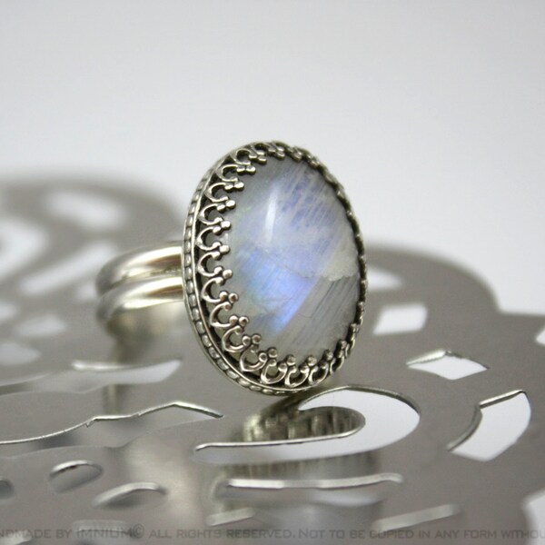 Moonstone ring - cocktail ring filigree bezel setting victorian goth elegant