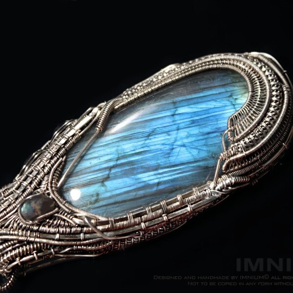 Big blue labradorite pendant sterling silver - gorgeous stone OOAK statement jewelry 95x40mm teal oval luxe heady wrap