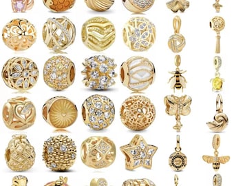 Charm de pulsera europeo chapado en oro: cuenta colgante y espaciador