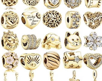 Gold Plated Charm Bead: European Bracelet Dangle & Spacer