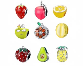 Charm de fruta esmaltado en plata de ley, colgante, joyería de verano