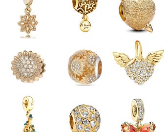 Gold Plated Charm for European Bracelet:   Dangle Bead & Spacer