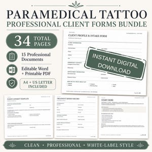 Paramedical Tattoo Forms Bundle: 15 Editable Scar Camouflage Intake, Consent & Treatment Templates