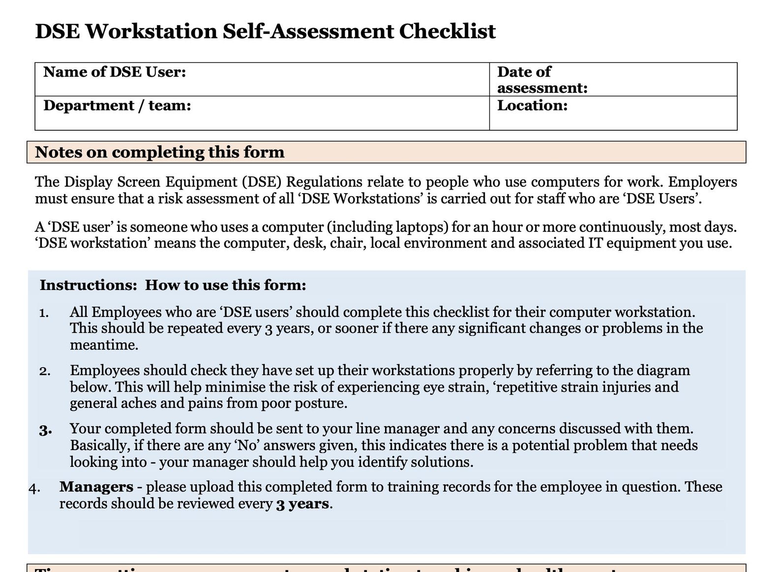 Dse Workstation Checklist.pdf Editable DSE Workstation Self-assessment Checklist: HSE Compliant ...