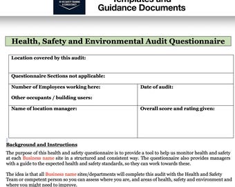 HSE Audit Template: Editable Workplace Safety Checklist (Digital Download)