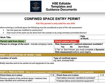 Confined Space Entry Permit Template | Editable HSE Compliant Work Permit Form | Word + PDF Download