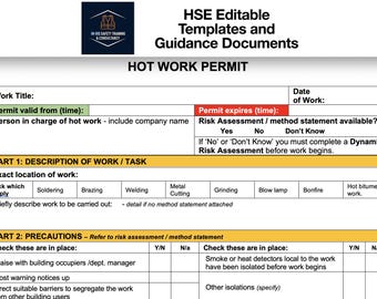 Editable Hot Work Permit Form: HSE Welding & Cutting Template (Digital Download)