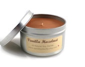 Vanilla Hazelnut Soy Candle - 8 oz Scented Handmade Natural Vegan Soy Wax Candle - Eco-Friendly Recyclable Tin