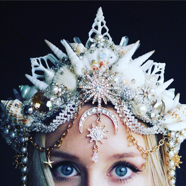 The Queen of the Sea Crown- Mermaid Crown - Shell Crown - Crystal Crown - Bridal Crown - Pre-order/made to order