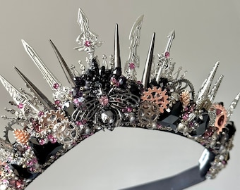 The Steampunk Tiara - Gemstone Crown - Mermaid Crown - cosplay - Crystal Crown - festival crown - Made to Order