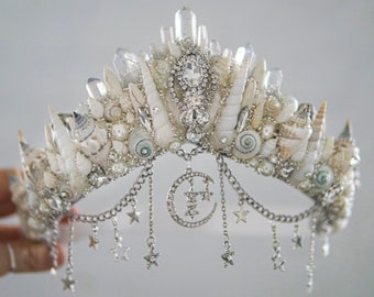 The Ivory Falling Star Mermaid Crown - Crystal crown - hen party crown - bachelorette - Bridal crown - baby shower crown