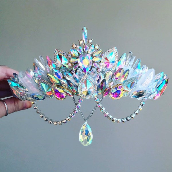 The Aurora Crystal and Quartz Gemstone Crown - Mermaid Crown - shell crown - Crystal Crown - hen party - baby shower - Made to Order