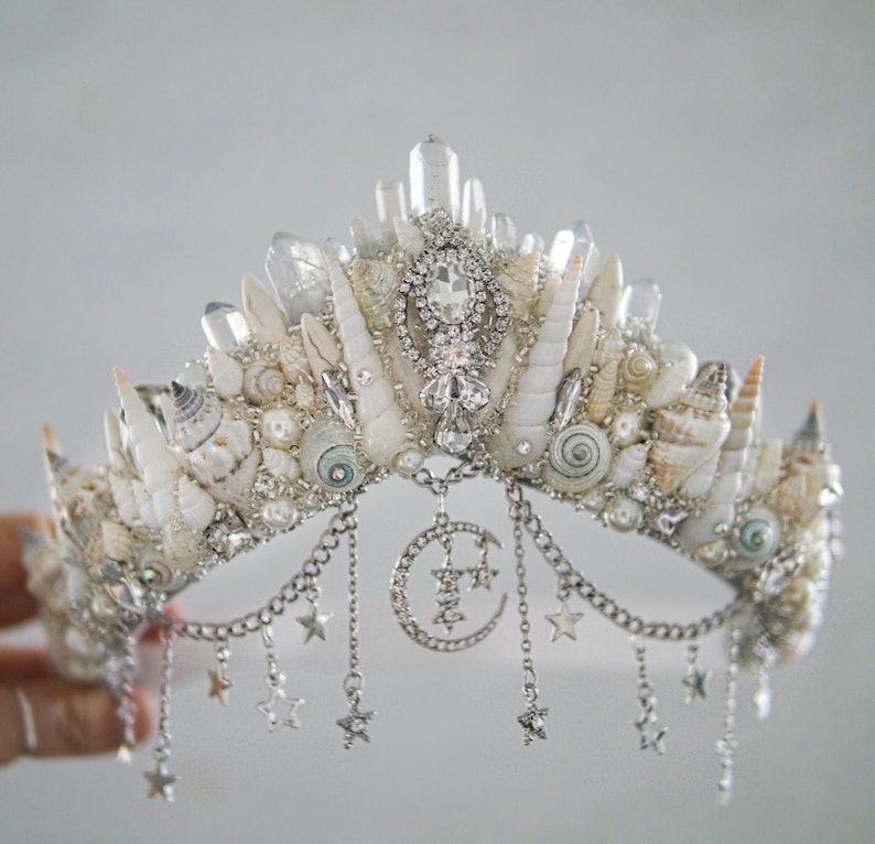 The Ivory Falling Star Mermaid Crown Crystal crown hen party crown bachelorette Bridal crown baby shower crown image 1