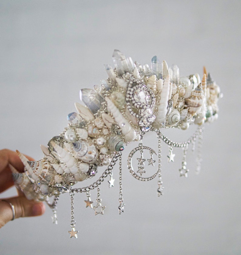 The Ivory Falling Star Mermaid Crown Crystal crown hen party crown bachelorette Bridal crown baby shower crown image 2