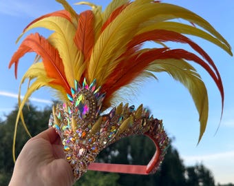 The Sparkle Phoenix Feather crown - showgirl - carnival crown - festival Crown - hen party - fancy dress - burlesque - made to order