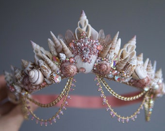 The Coral Queen Mermaid Crown in blush peach - Crystal crown - hen party crown - bachelorette - Bridal crown - baby shower crown