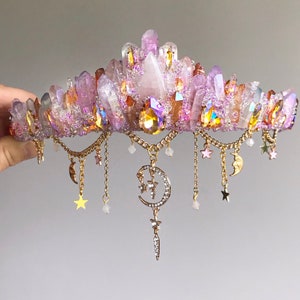 Quartz star & moon crown in Lilac, Topaz and blush - Mermaid Crown - Shell Crown - Crystal Crown - baby shower - bachelorette - made to ord