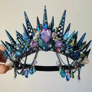The Dark Siren Mermaid Crown - Crystal crown - shell crown - halo crown - goddess crown - halloween - Ursula