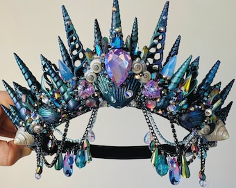 The Dark Siren Mermaid Crown - Crystal crown - shell crown - halo crown - goddess crown - halloween - Ursula