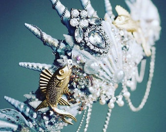 The Atlantis Crown - Pisces - Mermaid Crown - Shell Crown - Crystal Crown - Bridal Crown - Pre-order/made to order