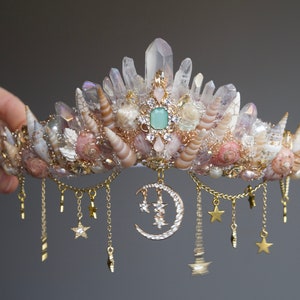 The Falling Star Mermaid Crown in blush peach - Crystal crown - hen party crown - bachelorette - Bridal crown - baby shower crown