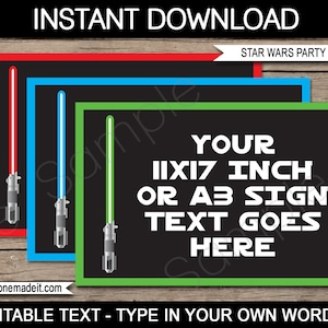 Star Wars Party Signs - INSTANT DOWNLOAD with EDITABLE text - pdf templates - 11x17 inches and A3 sizes