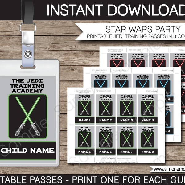 Star Wars Jedi Training Passes Printable Template - Birthday Party Games - INSTANT DOWNLOAD - EDITABLE text - you personalize Adobe Reader