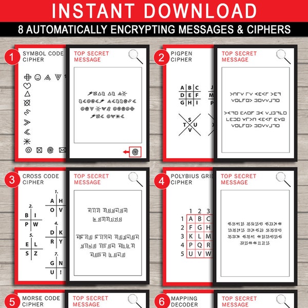 Secret Agent Codes & Ciphers - Printable Decoders, Top Secret Spy Birthday Party Games - Automatic Encryption Spy Kit for Kids Download