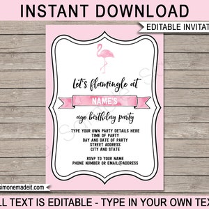 Flamingo Party Invitation Template - Flamingo Birthday Party Invite - Printable Invitation - INSTANT DOWNLOAD with EDITABLE text - you edit