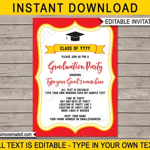 Red & Gold Graduation Party Invitation: Editable Template (Instant Download)