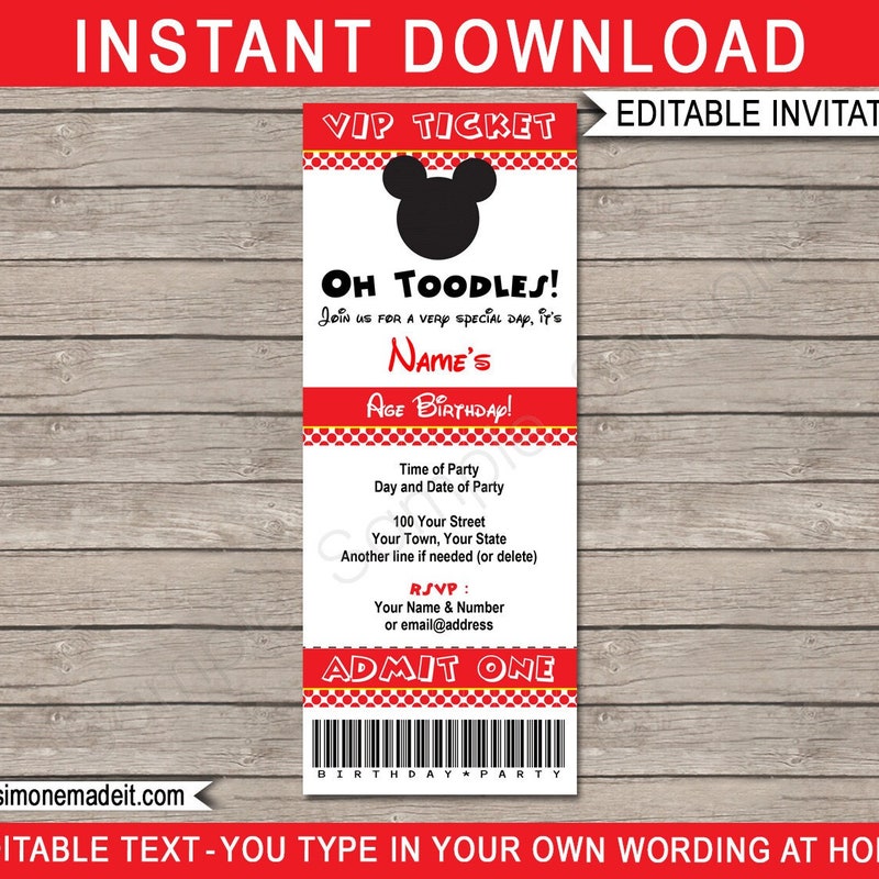 Mickey Mouse Invites Etsy