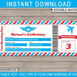 Airplane Boarding Pass Invitation Template - Printable Birthday Party Plane Invite - INSTANT DOWNLOAD with EDITABLE text - you personalize