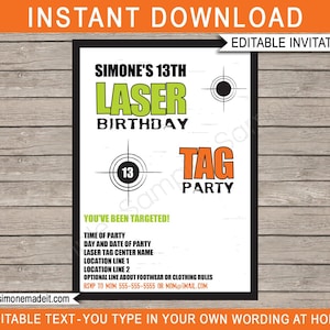 Laser Tag Invitation Template - Printable Kids Birthday Party Invite - INSTANT DOWNLOAD - EDITABLE text - you personalize