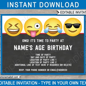 Emoji Invitation Template - Printable Boys Emoji Theme Birthday Party Invite - Emoticon - Emojional - INSTANT DOWNLOAD with EDITABLE text