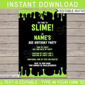 Slime Party Invitation Template - Printable Slime Theme Birthday Party Invite - INSTANT DOWNLOAD - EDITABLE text - you personalize