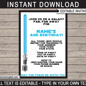 Star Wars Party Invite - Star Wars Birthday Party Invitation - Blue - INSTANT DOWNLOAD with EDITABLE text - you personalize at home