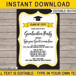 Inviti per la festa di laurea in nero e oro: modello modificabile (download immediato)