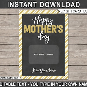 Mothers Day Gift Card Holder Printable Template - Happy Mother&#39;s Day - INSTANT DOWNLOAD with EDITABLE Name - you type in your name at home