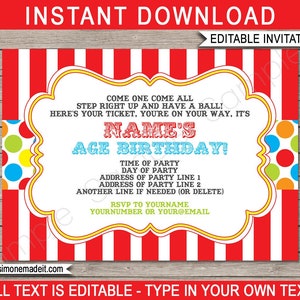 Carnival Invitation Template - Printable Birthday Party Invite - Circus Carnival Theme - INSTANT DOWNLOAD - EDITABLE text - you personalize