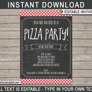Pizza Party Invitation Template - Printable Invite - Great for a Birthday, School, Class or Sports Party - INSTANT DOWNLOAD - EDITABLE text