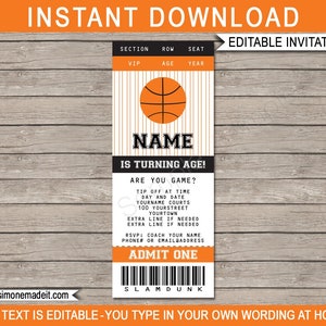 Basketball Ticket Invitation Template Birthday Party INSTANT DOWNLOAD with EDITABLE text you personalize at home image 1