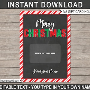 Weihnachtsgeschenk Kartenhalter Druckbare Vorlage - Frohe Weihnachten - SOFORTIGER DOWNLOAD mit EDITIERBARE Namen - Lehrer, Nachbar, Freund, Familie