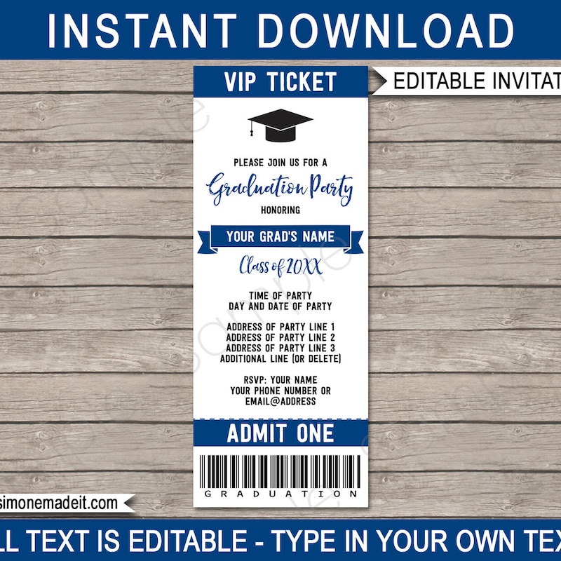 Blue Graduation Tickets Etsy