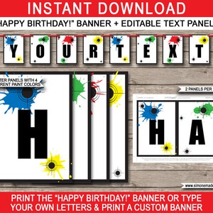 Paintball Party Banner Template - Custom Happy Birthday Banner - Paintball Theme Birthday Party Decorations - EDITABLE TEXT DOWNLOAD