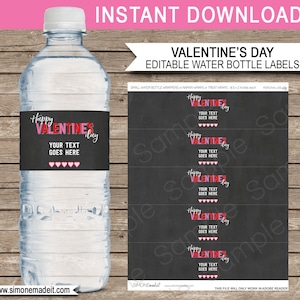 Valentine Water Bottle Labels: Editable Party Decorations (PDF)