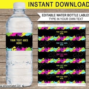 Glow Party Water Bottle Labels or Wrappers - Glow Theme Birthday Party - Printable Party Decorations - INSTANT DOWNLOAD with EDITABLE text