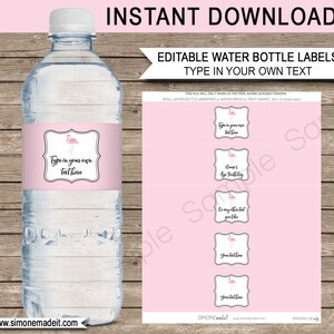 Flamingo Water Bottle Labels or Wrappers - Flamingo Theme Birthday Party Printables - Party Decorations - INSTANT DOWNLOAD - EDITABLE text