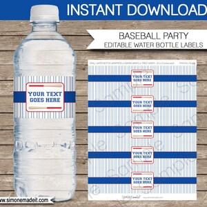 Baseball Party Water Bottle Labels or Wrappers - INSTANT DOWNLOAD with EDITABLE text - template - type your own text at home in Adobe Reader