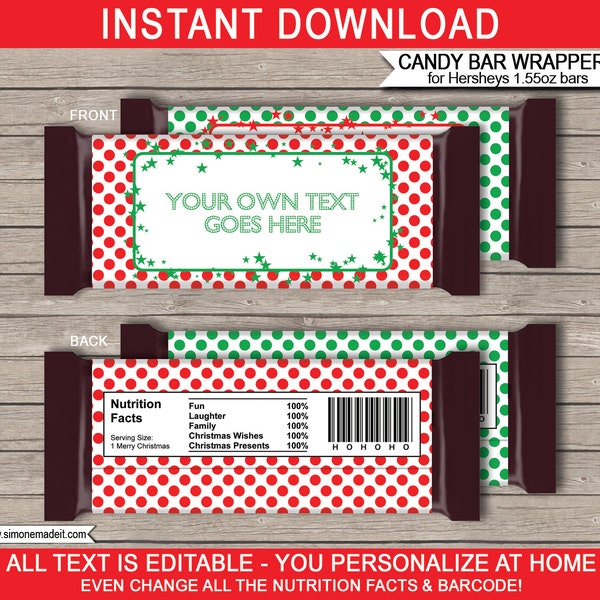 Christmas Candy Bar Wrappers: Editable Chocolate Labels (Instant Download)