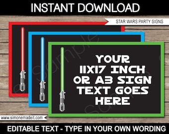 Star Wars Party Signs - INSTANT DOWNLOAD with EDITABLE text - pdf templates - 11x17 inches and A3 sizes